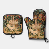 ユニコーンのタペストリーが伝説の神話を見つけた 鍋つかみ&鍋敷きセット (正面)