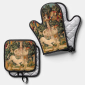 ユニコーンのタペストリーが伝説の神話を見つけた 鍋つかみ&鍋敷きセット (正面/裏面)
