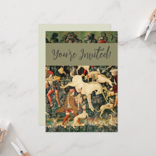 ユニコーンのタペストリー 中世クラシック 狩猟を守る 招待状 (正面/裏面インサイチュ)