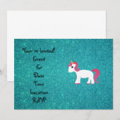 ユニコーンのターコイズのグリッター 招待状 (正面/裏面)