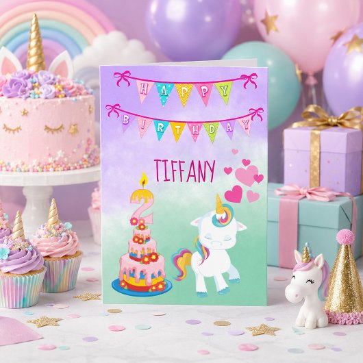 ユニコーンのテーマの2歳の誕生日おめでとうベイビーガール カード