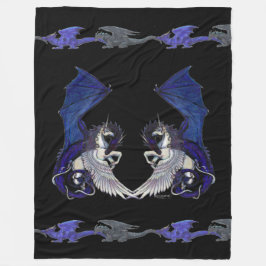 ユニコーンのドラゴンの青く白いPegacornの馬の子馬 フリースブランケット