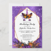 ユニコーンのハロウィンの花の紫色の輝きの誕生日 招待状 (正面)