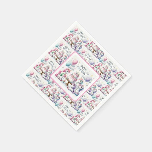 ユニコーンのバースデー スタンダードカクテルナプキン (角)