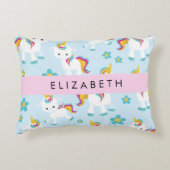 ユニコーンのパターン，かわいいユニコーン，あなたの名前 アクセントクッション (正面)
