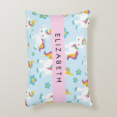ユニコーンのパターン，かわいいユニコーン，あなたの名前 アクセントクッション (正面(垂直))