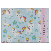 ユニコーンのパターン,かわいいユニコーン,あなたの名前 カッティングボード (正面)