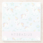 ユニコーンのパターン,かわいいユニコーン,あなたの名前 ガラスコースター (裏面)