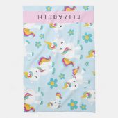 ユニコーンのパターン,かわいいユニコーン,あなたの名前 キッチンタオル (縦)