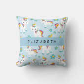 ユニコーンのパターン,かわいいユニコーン,あなたの名前 クッション (正面)