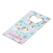 ユニコーンのパターン，かわいいユニコーン，あなたの名前 クレジットカード栓抜き (正面アングル)