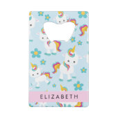 ユニコーンのパターン，かわいいユニコーン，あなたの名前 クレジットカード栓抜き (裏面)