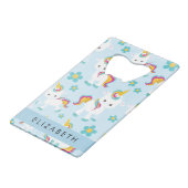 ユニコーンのパターン,かわいいユニコーン,あなたの名前 クレジットカード栓抜き (裏面アングル)