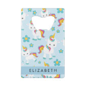 ユニコーンのパターン,かわいいユニコーン,あなたの名前 クレジットカード栓抜き (裏面)