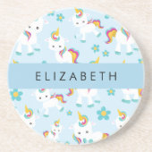 ユニコーンのパターン,かわいいユニコーン,あなたの名前 コースター (正面)