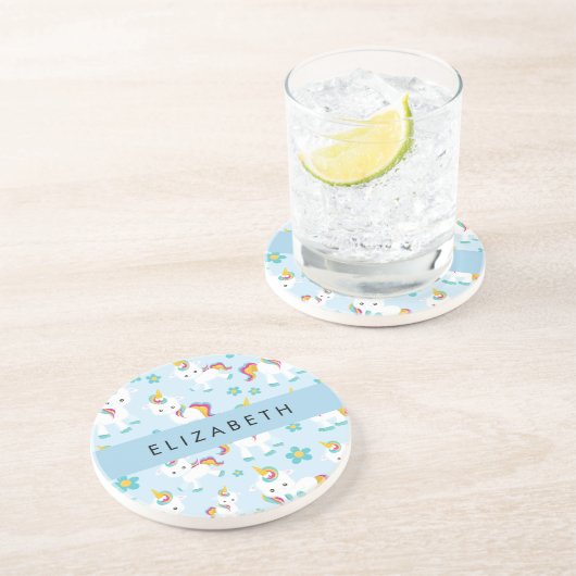 ユニコーンのパターン,かわいいユニコーン,あなたの名前 コースター (側面)