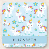 ユニコーンのパターン,かわいいユニコーン,あなたの名前 コースター (正面)