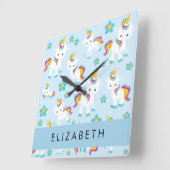 ユニコーンのパターン,かわいいユニコーン,あなたの名前 スクエア壁時計 (傾斜)