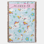 ユニコーンのパターン,かわいいユニコーン,あなたの名前 スローブランケット (正面縦)