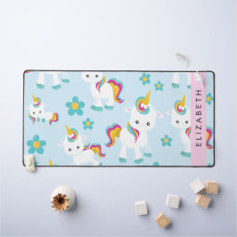 ユニコーンのパターン，かわいいユニコーン，あなたの名前 デスクマット