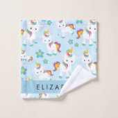 ユニコーンのパターン,かわいいユニコーン,あなたの名前 バスタオルセット (ウォッシュタオル)