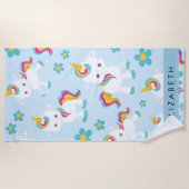 ユニコーンのパターン,かわいいユニコーン,あなたの名前 ビーチタオル (正面)