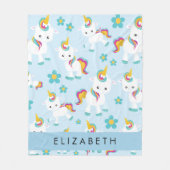 ユニコーンのパターン,かわいいユニコーン,あなたの名前 フリースブランケット (正面)