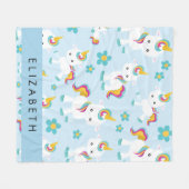 ユニコーンのパターン,かわいいユニコーン,あなたの名前 フリースブランケット (正面(横))