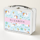ユニコーンのパターン，かわいいユニコーン，あなたの名前 メタルランチボックス (正面)