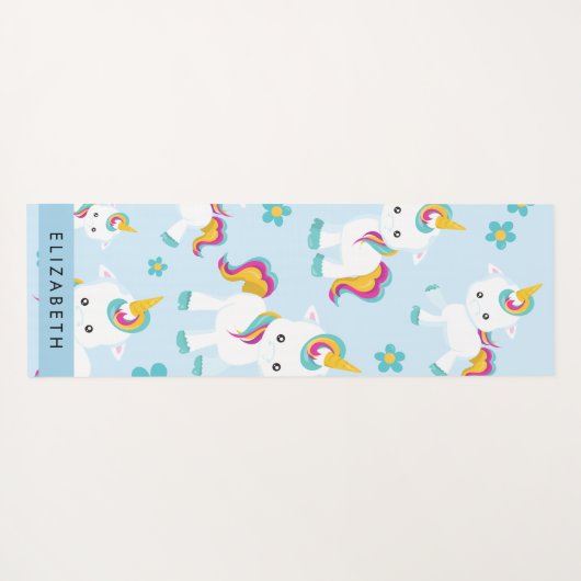 ユニコーンのパターン，かわいいユニコーン，あなたの名前 ヨガマット (裏面(横))