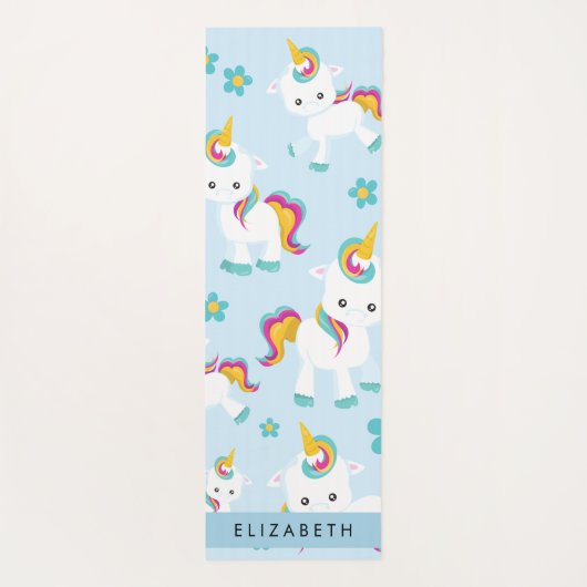 ユニコーンのパターン，かわいいユニコーン，あなたの名前 ヨガマット (裏面)