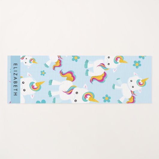ユニコーンのパターン，かわいいユニコーン，あなたの名前 ヨガマット (正面(横))
