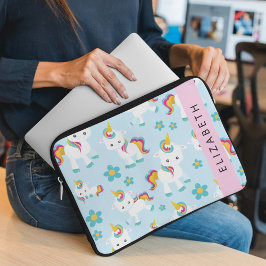 ユニコーンのパターン，かわいいユニコーン，あなたの名前 ラップトップスリーブ
