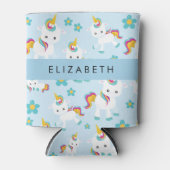 ユニコーンのパターン,かわいいユニコーン,あなたの名前 缶クーラー (正面)