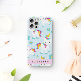 ユニコーンのパターン，かわいいユニコーン，あなたの名前 iPhone 12 PROケース