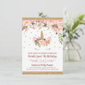 ユニコーンのピンクおよび金ゴールドのバースデーパーティ招待状 招待状 (スタンド正面)