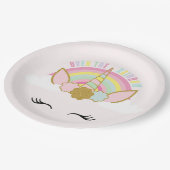 ユニコーンのピンクおよび金ゴールドの紙皿7"虹 ペーパープレート (アングル)