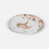 ユニコーンのピンクおよび金ゴールドの誕生会のプレート ペーパープレート (アングル)