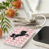 ユニコーンのピンクのハートパターン愛キーホルダー キーホルダー (正面右)