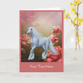 ユニコーンのピンクのバラのファンタジーの馬の写真カード カード (黄色い花)