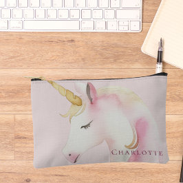 ユニコーンのピンクの少女 アクセサリーポーチ