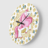 ユニコーンのピンクの金ゴールドのかわいいファンタジー ラージ壁時計 (傾斜)