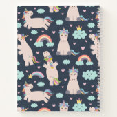 ユニコーンのブルーとピンクの女の子向け柄の子供用ノート ノートブック (裏面)