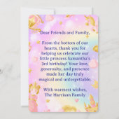ユニコーンのプリンセス ギフトタグ、サマサの誕生日 サンキューカード (裏面)