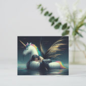 ユニコーンのプールで眠っているゴージャスな妖精の浮き光 ポストカード (スタンド正面)