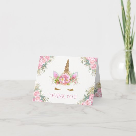ユニコーンのベイビーシャワーの感謝カード サンキューカード (正面)