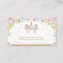 ユニコーンのベビーシャワーのおむつのラッフルの花の女の赤ちゃん エンクロージャーカード