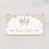 ユニコーンのベビーシャワーのおむつのラッフルの花の女の赤ちゃん エンクロージャーカード (裏面)