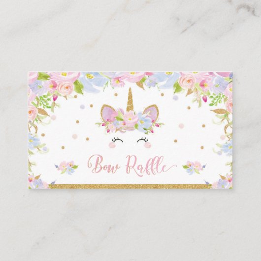 ユニコーンのベビーシャワーの弓ラッフルのヘッドバンドの女の赤ちゃん エンクロージャーカード (裏面)