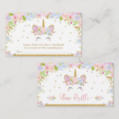 ユニコーンのベビーシャワーの弓ラッフルのヘッドバンドの女の赤ちゃん エンクロージャーカード (正面/裏面)